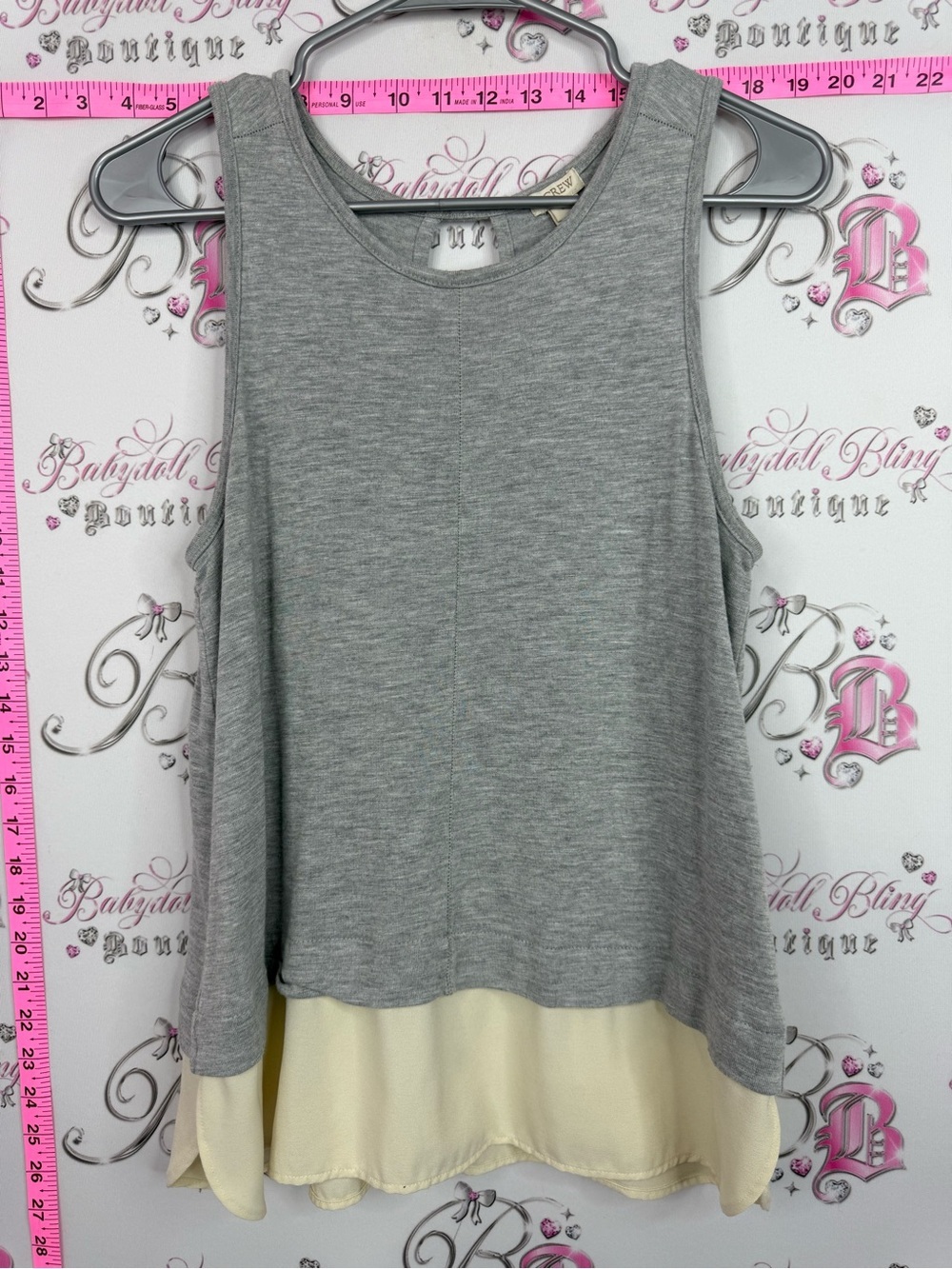 J. Crew tank top grey and Cream Layered Tank Top flowy key hole opening